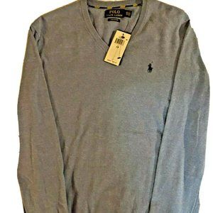 Polo RL Pima Cotton Men Long Sleeve Sweater Color Heather Blue Size Medium